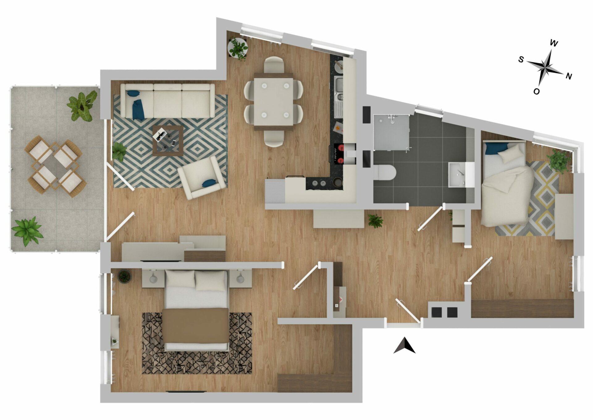 3 Zimmer Wohnung mit Balkon und offener Küche Herrenberg Grundriss