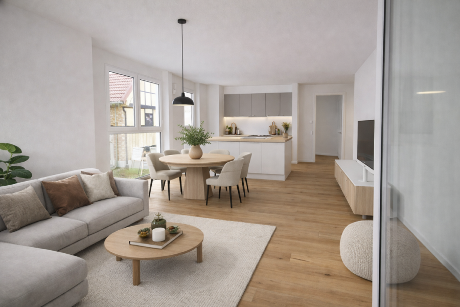 Helle 4-Zimmer-Wohnung im 1.OG mit Süd-Balkon – Komfortabel, lichtdurchflutet & mit Gäste-WC - Wohnung 4 - Bsp. eingerichtet (5881)