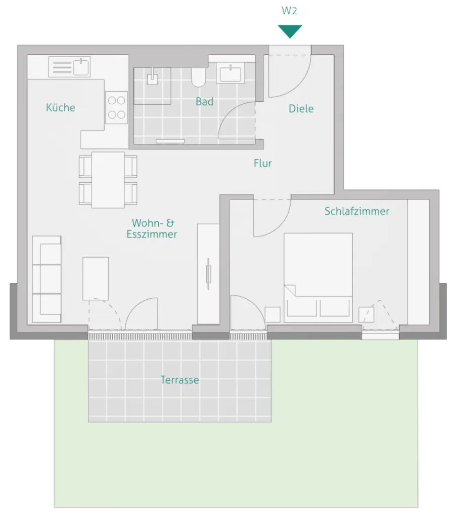 Schicke 2-Zimmer Erdgeschosswohnung mit Süd-Terrasse & kleinem Garten - Wohnung 2 - Haus 1 (14145)
