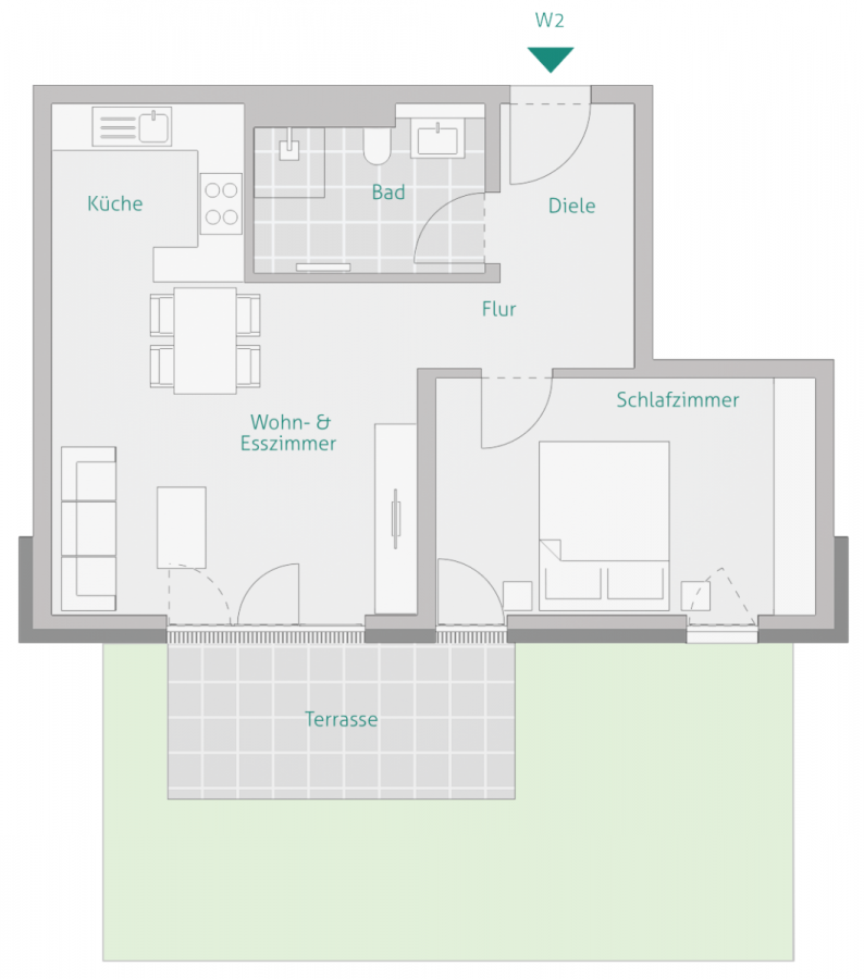 Schicke 2-Zimmer Erdgeschosswohnung mit Süd-Terrasse & kleinem Garten - Wohnung 2 - Haus 1 (8559)