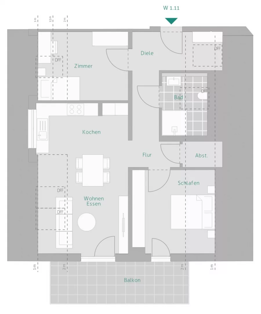 Erst vermieten, später einziehen – 3-Zi.-DG-Wohnung – KFW 40 QNG - Grundriss Whg. 11 (13375)