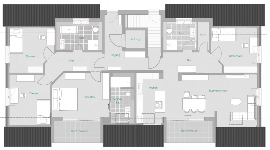 Exklusive Penthouse-Wohnung: 177 m², 5 Zimmer & zwei Dachterrassen - Penthouse Haus 1 (9231)