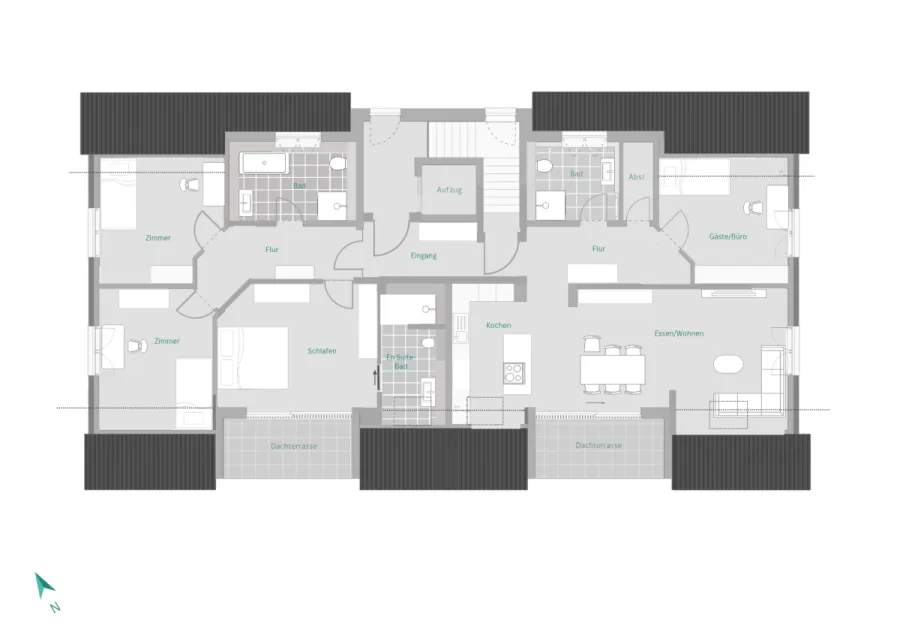 Exklusive Penthouse-Wohnung: 171 m², 5 Zimmer & zwei Dachterrassen - Penthouse Haus 1 (15240)