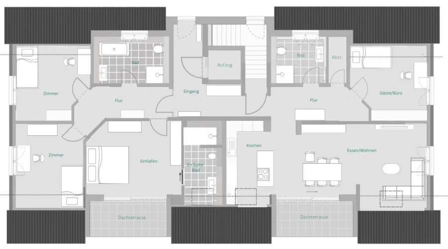 Exklusive Penthouse-Wohnung: 177 m², 5 Zimmer & zwei Dachterrassen - Penthouse Haus 1 (14178)