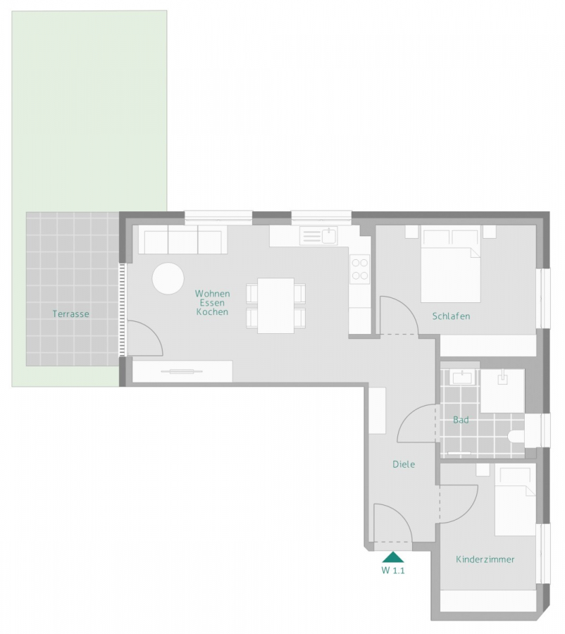 3-Zi.-EG-Wohnung mit West-Terrasse & kleinem Gärtchen - Grundriss Whg. 1 (6019)