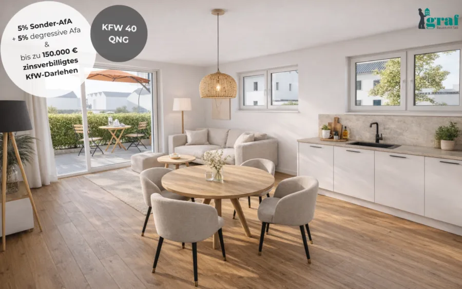 KFW 40 QNG: 3-Zi.-EG-Wohnung mit West-Terrasse - Süd-Ost-Ansicht (14020)