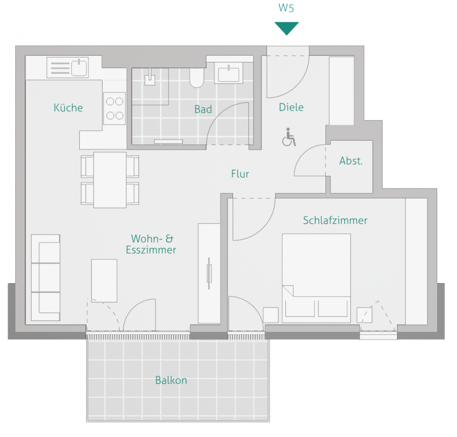 Moderne 2-Zimmer mit Süd-Balkon & Abstellraum – Helle Räume & zentrale Lage – mit Aufzug - Wohnung 5 - Haus 1 (9127)