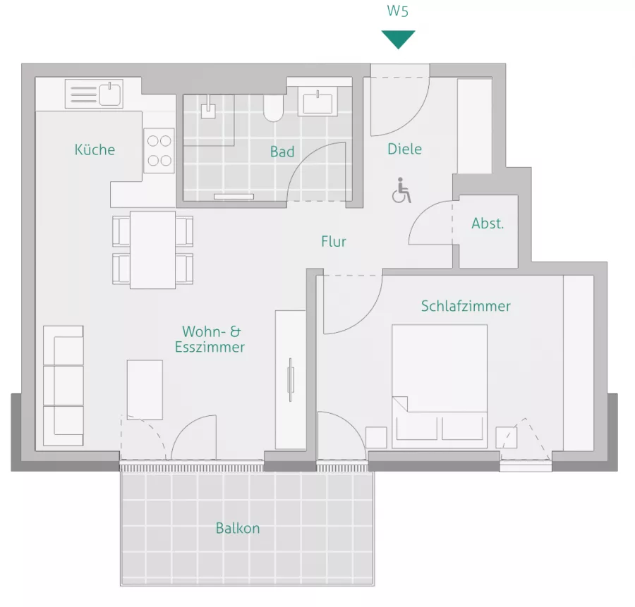 Moderne 2-Zimmer mit Süd-Balkon & Abstellraum – Helle Räume & zentrale Lage – mit Aufzug - Wohnung 5 - Haus 1 (13127)