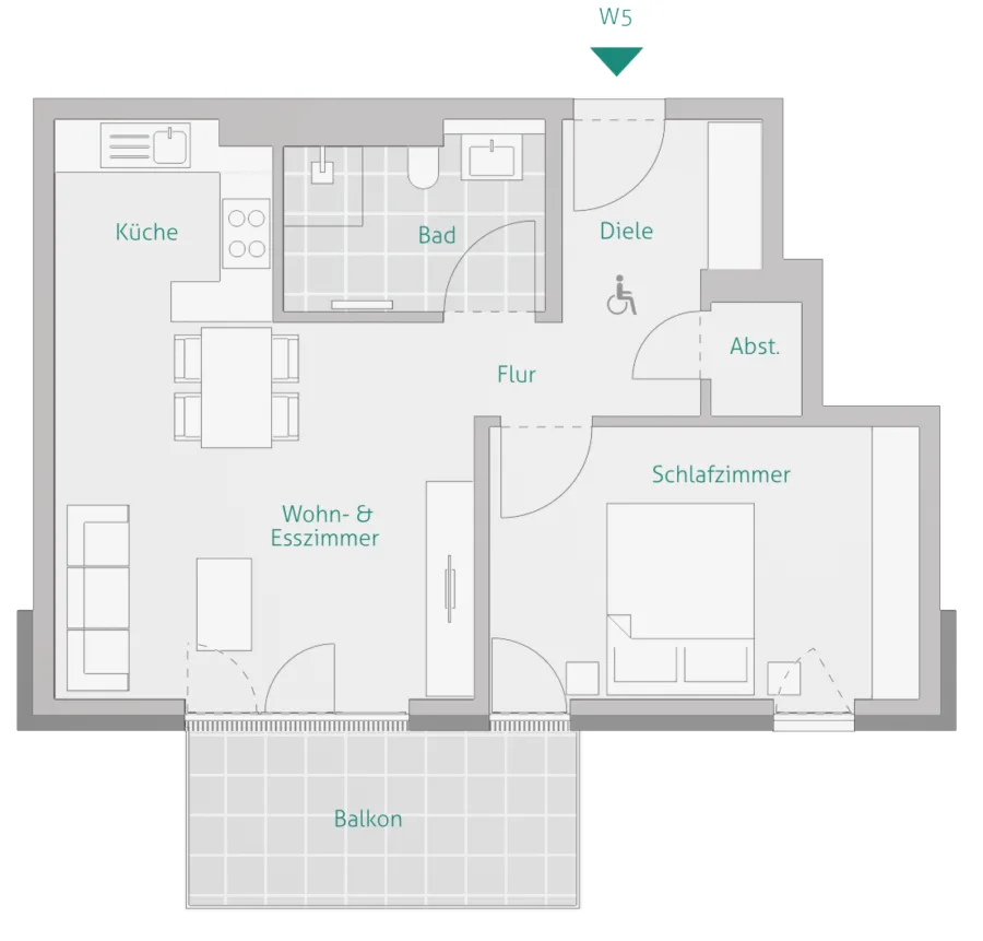 Moderne 2-Zimmer mit Süd-Balkon & Abstellraum – Helle Räume & zentrale Lage – mit Aufzug - Wohnung 5 - Haus 1 (14120)