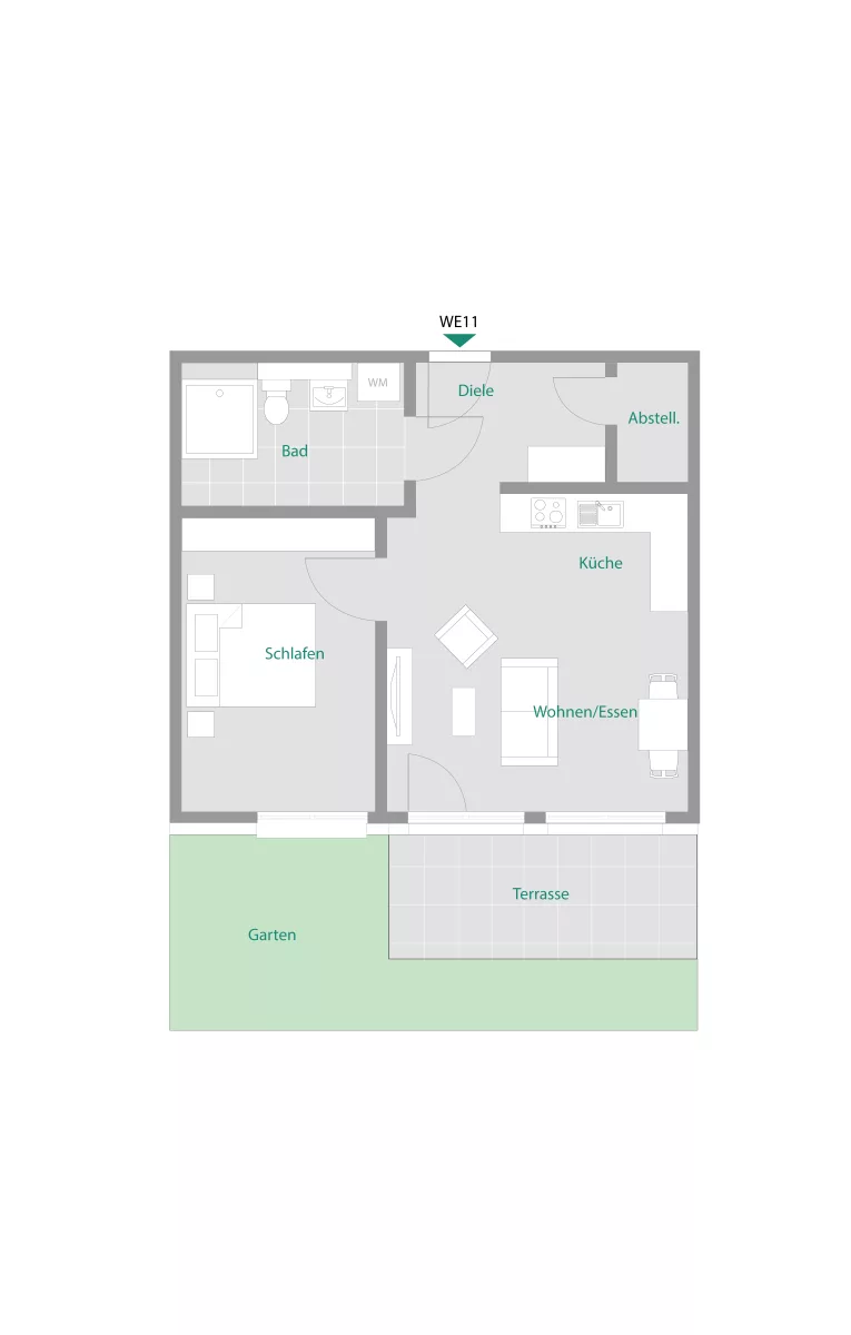 Durchdachte 2-Zimmer-Wohnung mit Terrasse & Garten – Betreutes Wohnen! – RESERVIERT - Wohnung 11 (13275)