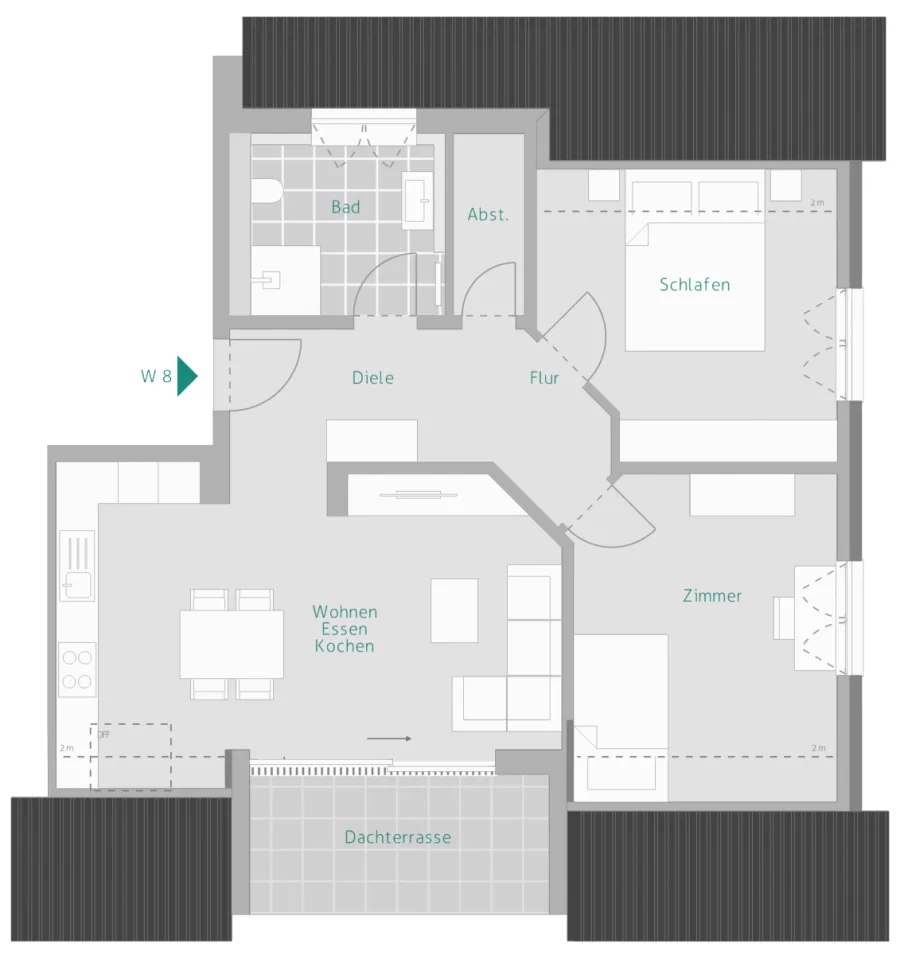 Lichtdurchflutete 3-Zimmer-Dachgeschosswohnung mit zusätzlicher Stellfläche – Komfort trifft Funktionalität - Wohnung 8 (14190)