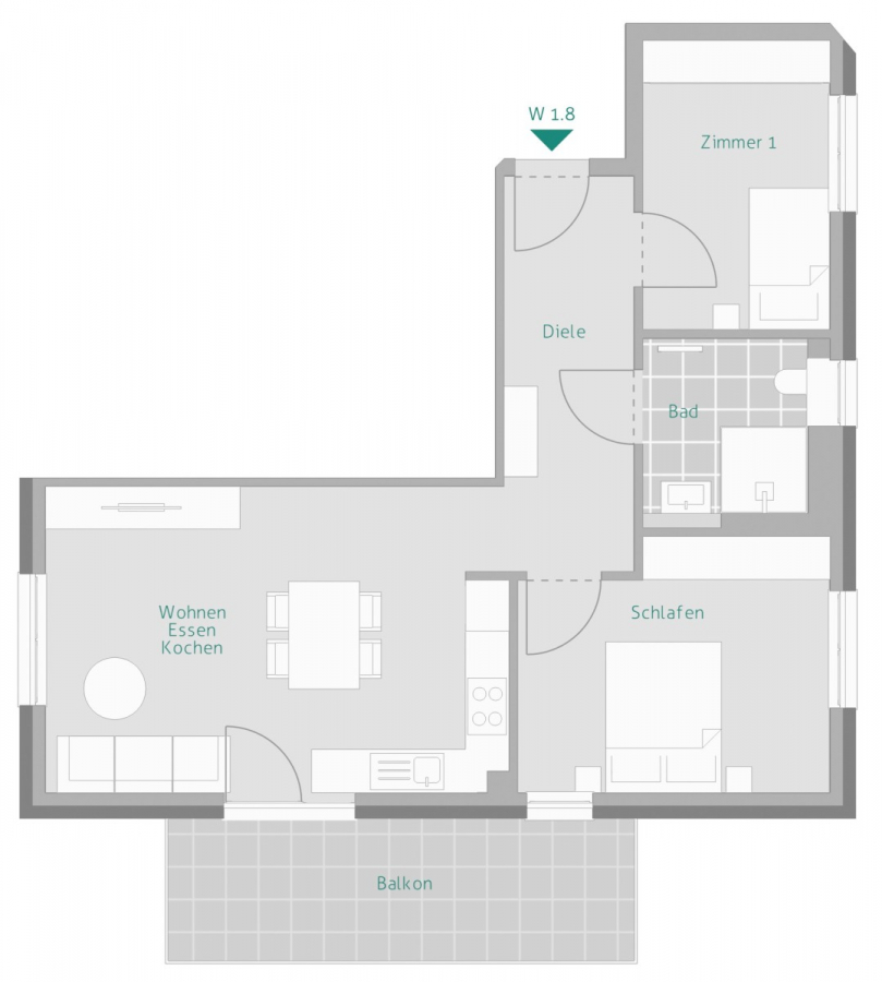 RESERVIERT – Für jedes Alter: 3 Zimmer mit traumhaftem Süd-Balkon - Grundriss Whg. 8 (5926)
