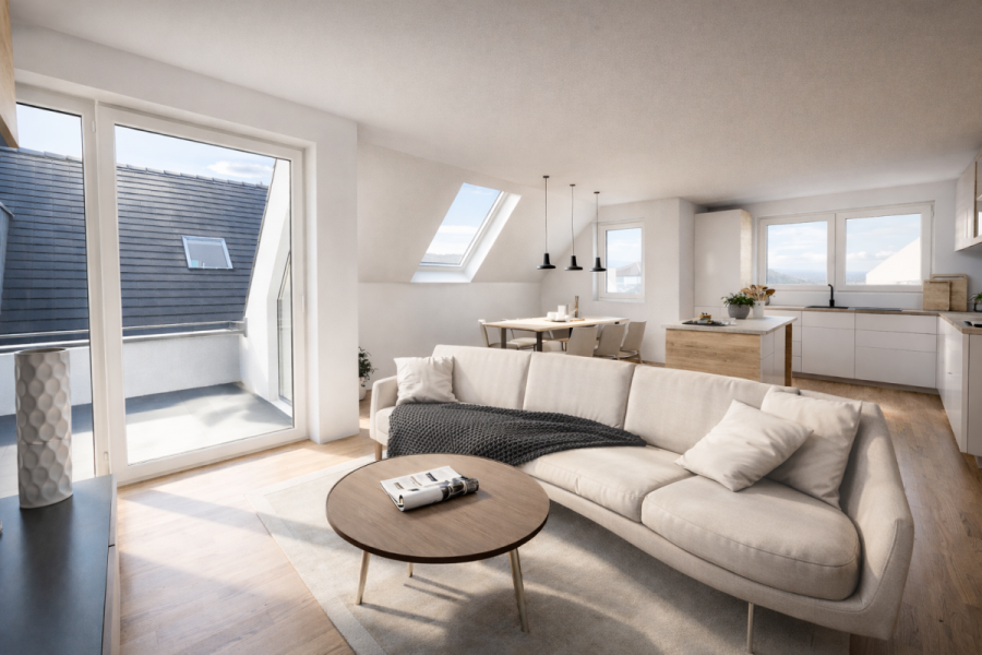 GENIALE 4 Zimmer: Kamin, Süd-Loggia & 2. Balkon – Großzügiges Wohnen auf zwei Ebenen - Whg 7 Wohnzimmer (5689)