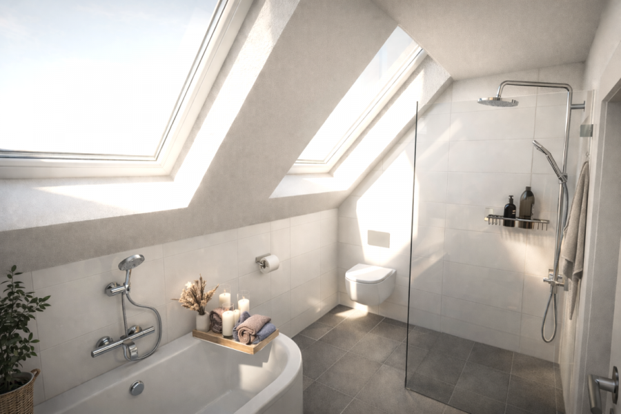 GENIALE 4 Zimmer: Kamin, Süd-Loggia & 2. Balkon – Großzügiges Wohnen auf zwei Ebenen - Whg 7 - Bad (9090)