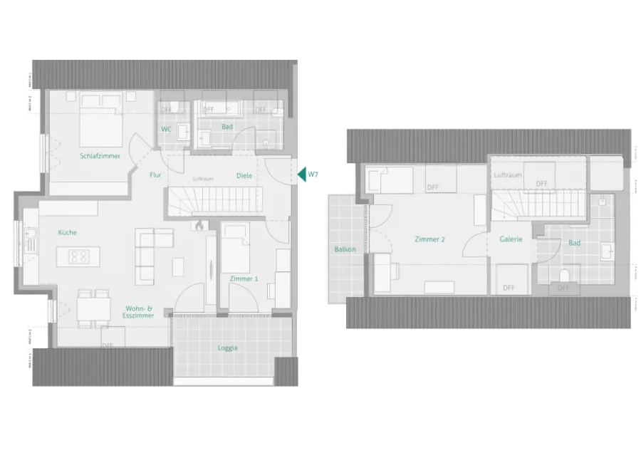 GENIALE 4 Zimmer: Kamin, Süd-Loggia & 2. Balkon – Großzügiges Wohnen auf zwei Ebenen - Wohnung 7 - Haus 1 (14477)