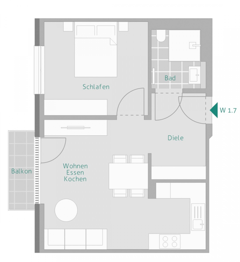 KAPITALANLAGE in Renningen: 2 Zimmer mit 50 m² & Balkon - Grundriss Whg. 7 (7798)