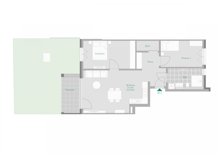 Große 3-Zimmer-Senioren-Wohnung mit Terrasse - Grundriss Wohnung 2 (6166)