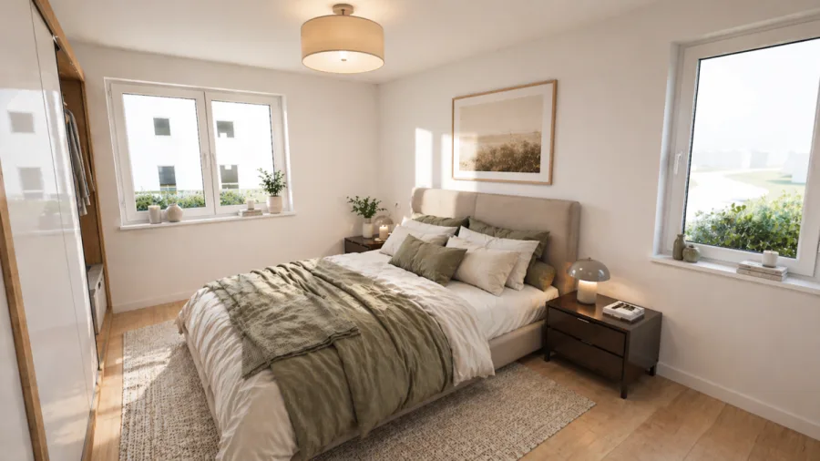 Riesige Sonnen-Terrasse: 3-Zimmer Wohnung – KFW40 QNG - Whg 4 Schlafzimmer (15390)