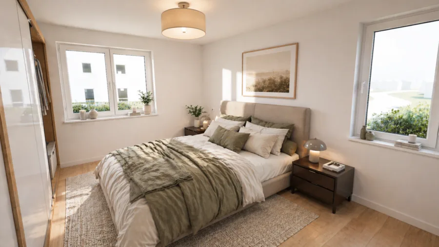 Riesige Sonnen-Terrasse: 3-Zimmer Wohnung – KFW40 QNG - Whg 4 Schlafzimmer (13986)