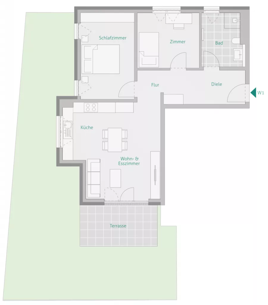 Neubau & Erstbezug in Herrenberg: 3-Zimmer-Erdgeschosswohnung mit großer Südterrasse, eigenem Garten & Wallbox - Wohnung 1 - Haus 1 (13173)