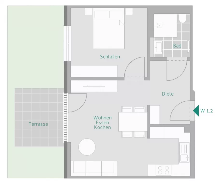 Renningen: Perfekte 2-Zi-Wohnung – KFW 40 QNG - Grundriss Whg. 2 (13480)