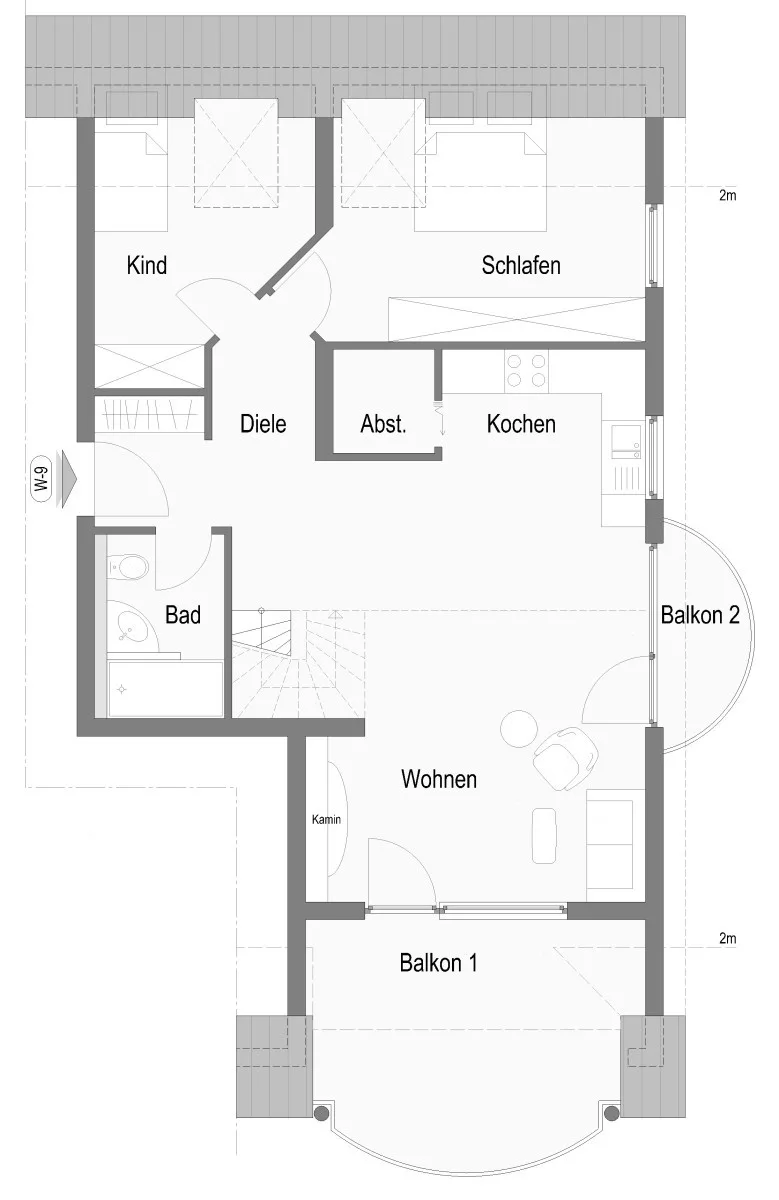 Großzügige 3-Zimmer-Dachgeschosswohnung mit Galerie, 2 Bädern, Kaminofen & Süd-Balkon – sofort verfügbar - Grundriss Whg. 9_ 1.DG (13033)