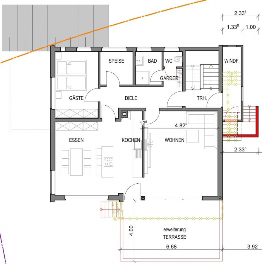 Großes Einfamilienhaus mit großem überdachten Südbalkon und Kaminofen - Erdgeschoss (5826)