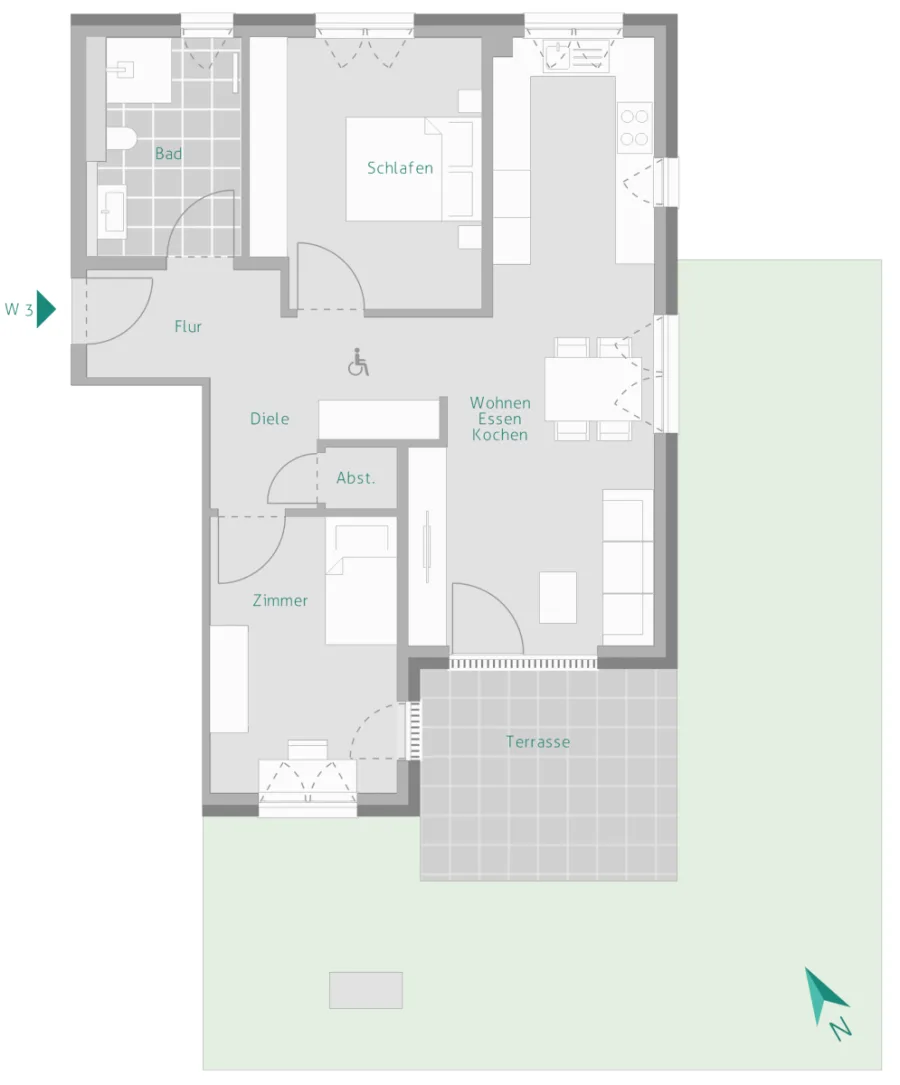 Helle 3-Zimmer-Wohnung im Erdgeschoss mit großzügigem Garten – Perfekt für Familien & Senioren - Wohnung 3 (14213)