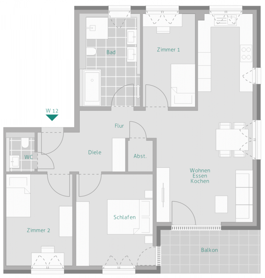 Großzügige Wohnung im Obergeschoss: 4 Zimmer, Balkon & Gäste-WC – Für hohe Ansprüche - Wohnung 12 (9294)
