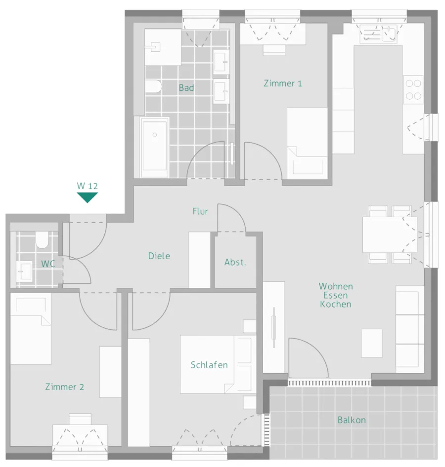 Großzügige Wohnung im Obergeschoss: 4 Zimmer, Balkon & Gäste-WC – Für hohe Ansprüche - Wohnung 12 (14157)
