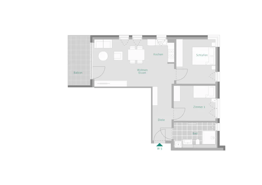 Senioren: 3-Zi-Whg. + Balkon + EBK - Grundriss Wohnung 5 (13612)
