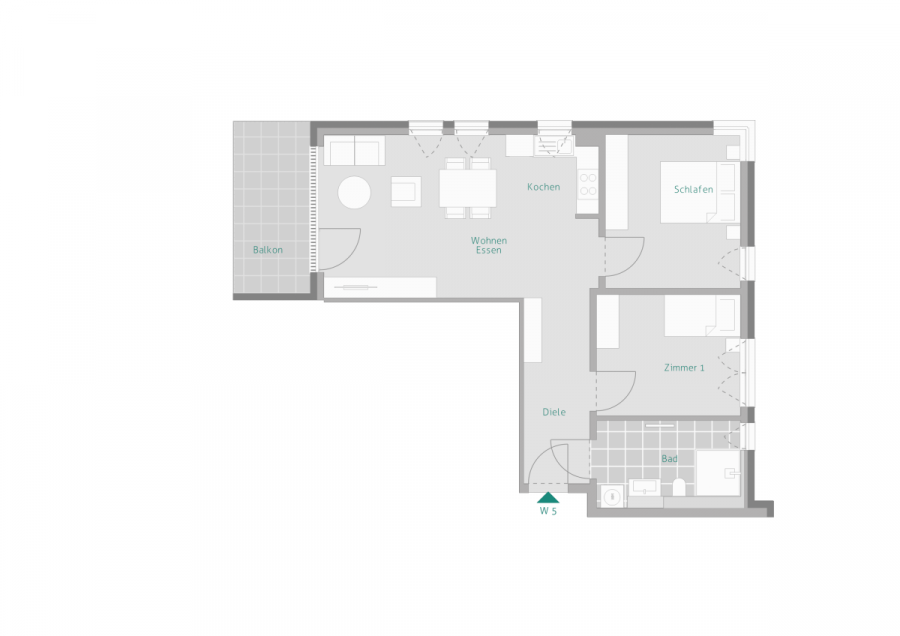 Senioren: 3-Zi-Whg. + Balkon + EBK - Grundriss Wohnung 5 (5599)
