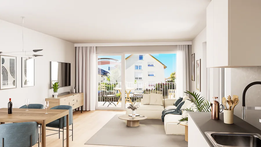 Senioren: 3-Zi-Whg. + Balkon + EBK - Whg 5 - Wohnraum (13605)