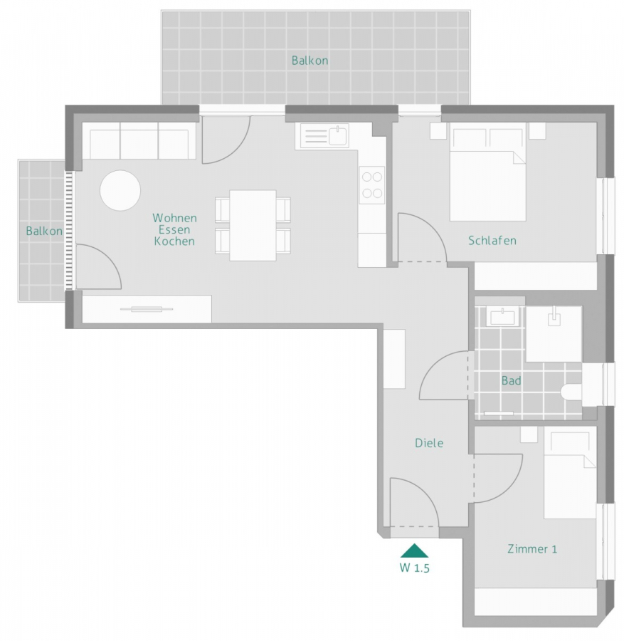 RESERVIERT – 3-Zi.-Wohnung mit 2 Balkonen – ALTERSGERECHT - Grundriss Whg. 5 (5916)