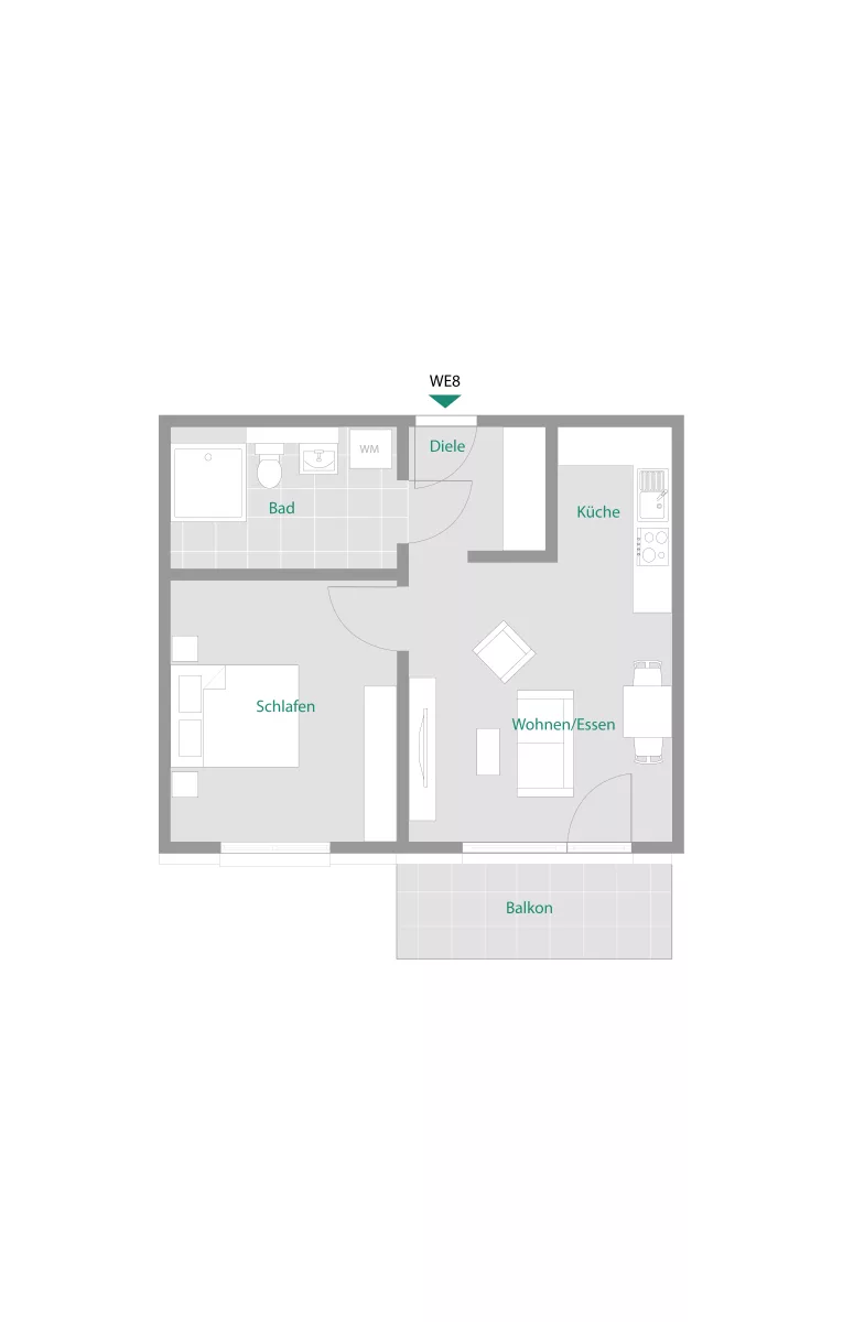 2 Zimmer im DG mit Balkon – Betreutes Wohnen - Wohnung 8 (13288)