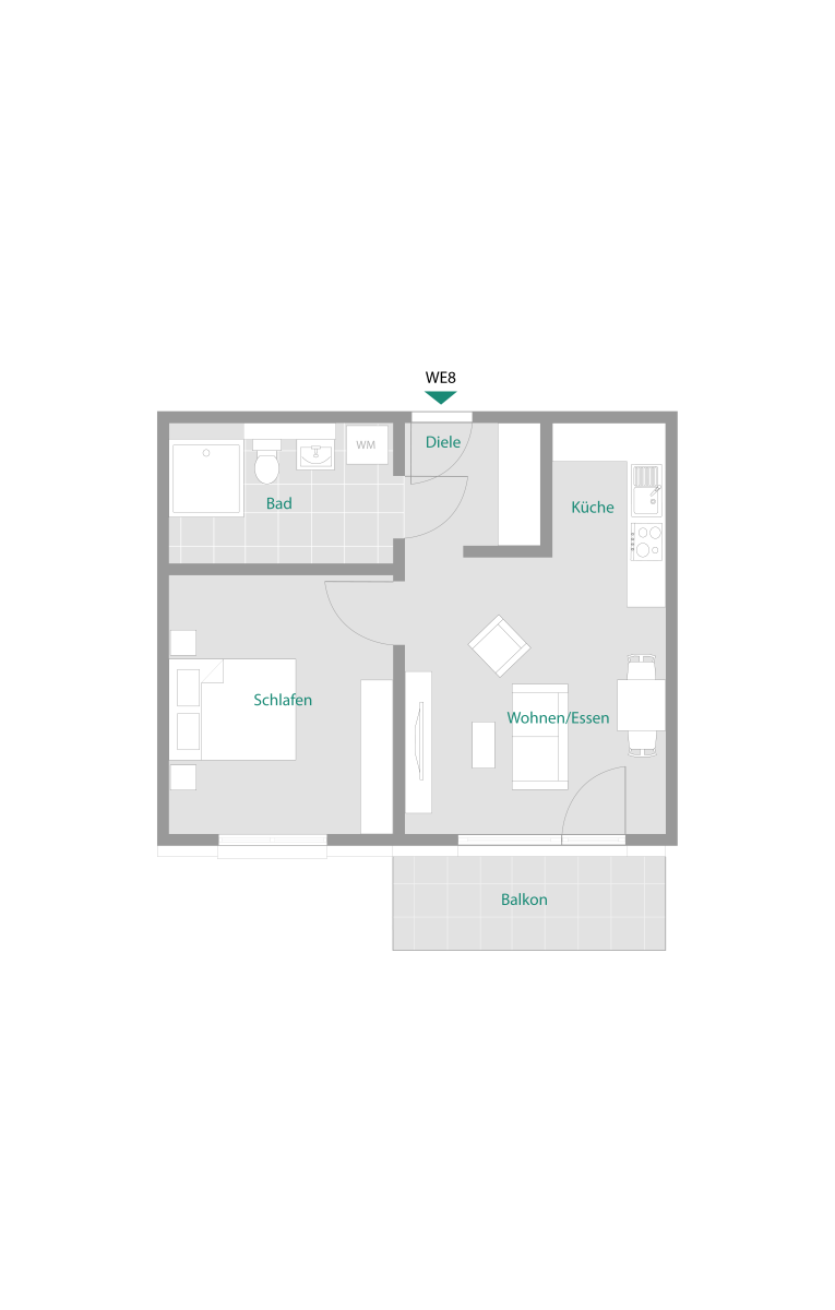2 Zimmer im DG mit Balkon – Betreutes Wohnen - Wohnung 8 (12954)
