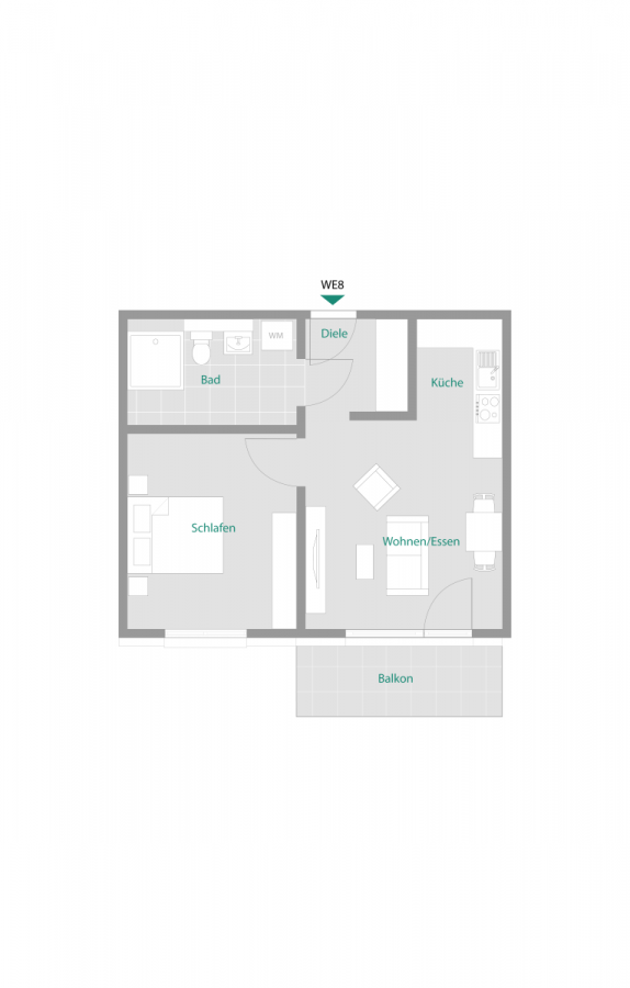 2 Zimmer im DG mit Balkon – Betreutes Wohnen - Wohnung 8 (5790)