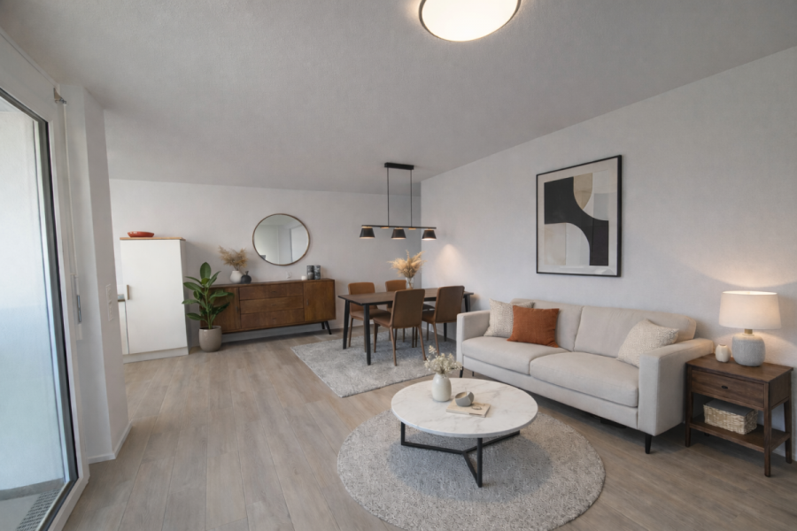 SICHER IM ALTER: Moderne 2-Zimmer-Wohnung mit Süd-Balkon und umfassendem Betreuungsangebot - Offener Wohn-Essbereich (8619)