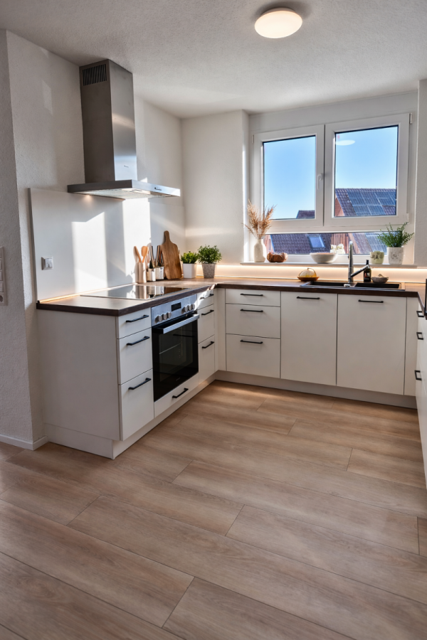 Sicher im Alter: Moderne 2-Zimmer-Wohnung mit Süd-Balkon und umfassendem Betreuungsangebot - Moderne, weiße Einbauküche (5904)