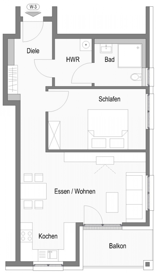 SICHER IM ALTER: Moderne 2-Zimmer-Wohnung mit Süd-Balkon und umfassendem Betreuungsangebot - Grundriss WHG 3 (8631)