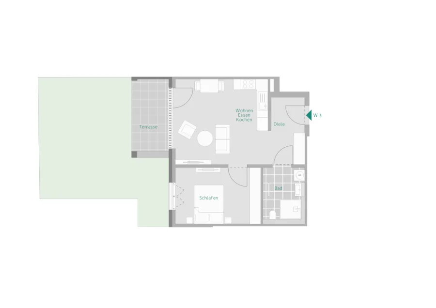 Kapitalanlage: Betreute 2-Zi-Wohnung + EBK – RESERVIERT - Grundriss Wohnung 3 (13589)