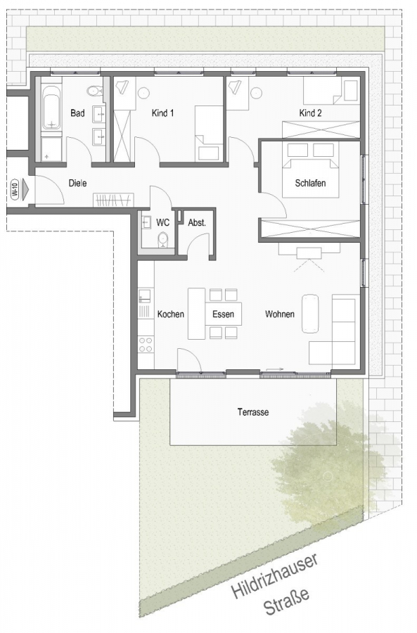 Stadtnah wohnen mit Garten – 4-Zimmer-EG-Wohnung in Herrenberg - Grundriss Wohnung 10 (9164)