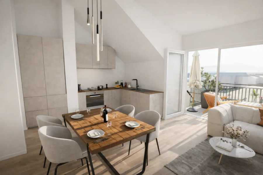 2-Zi-DG-Wohnung mit 2 Balkonen – KFW 40 QNG - Whg 9 Küche Essen (13931)
