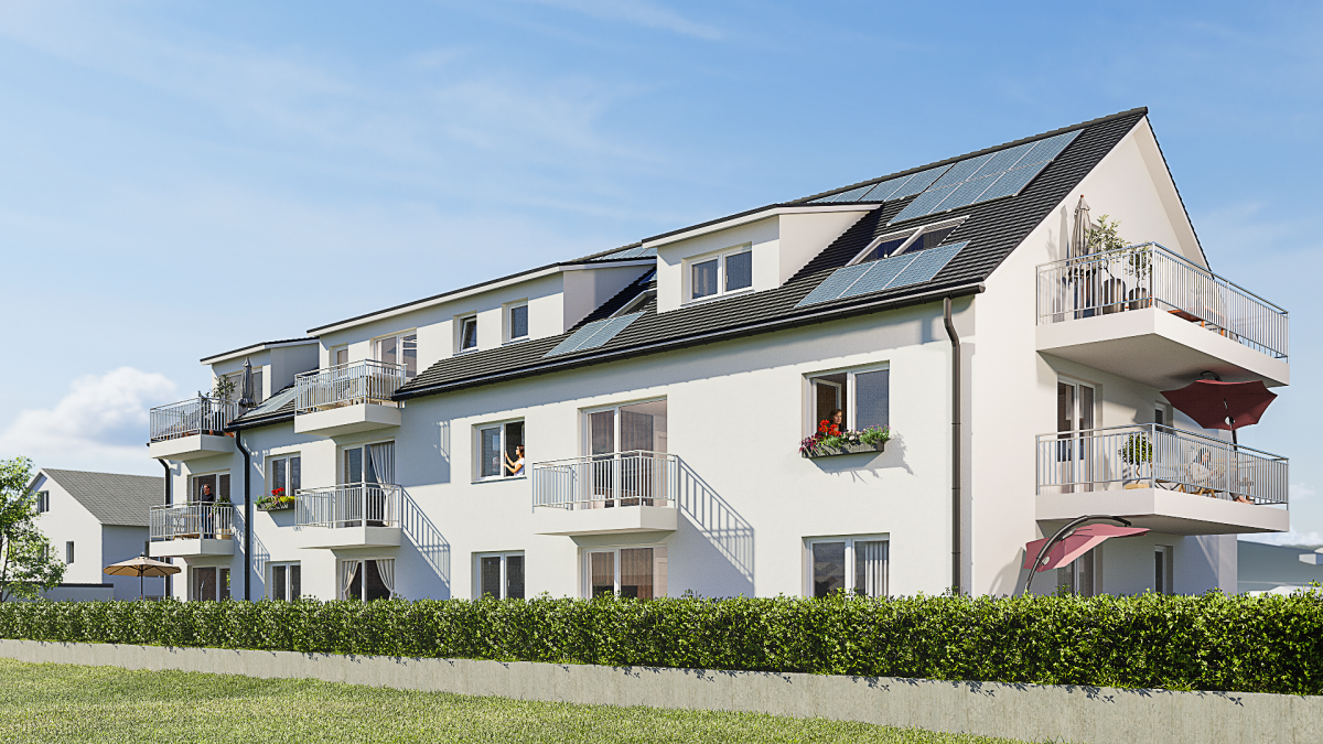 Süd-West-Ansicht - DG: 2-Zi.-Wohnung mit 2 Balkonen & Aufzug