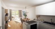 Betreutes Wohnen: Schöne 2-Zimmerwohnung mit Ostterrasse und kleinem Gartenanteil - Kochen + Wohnen